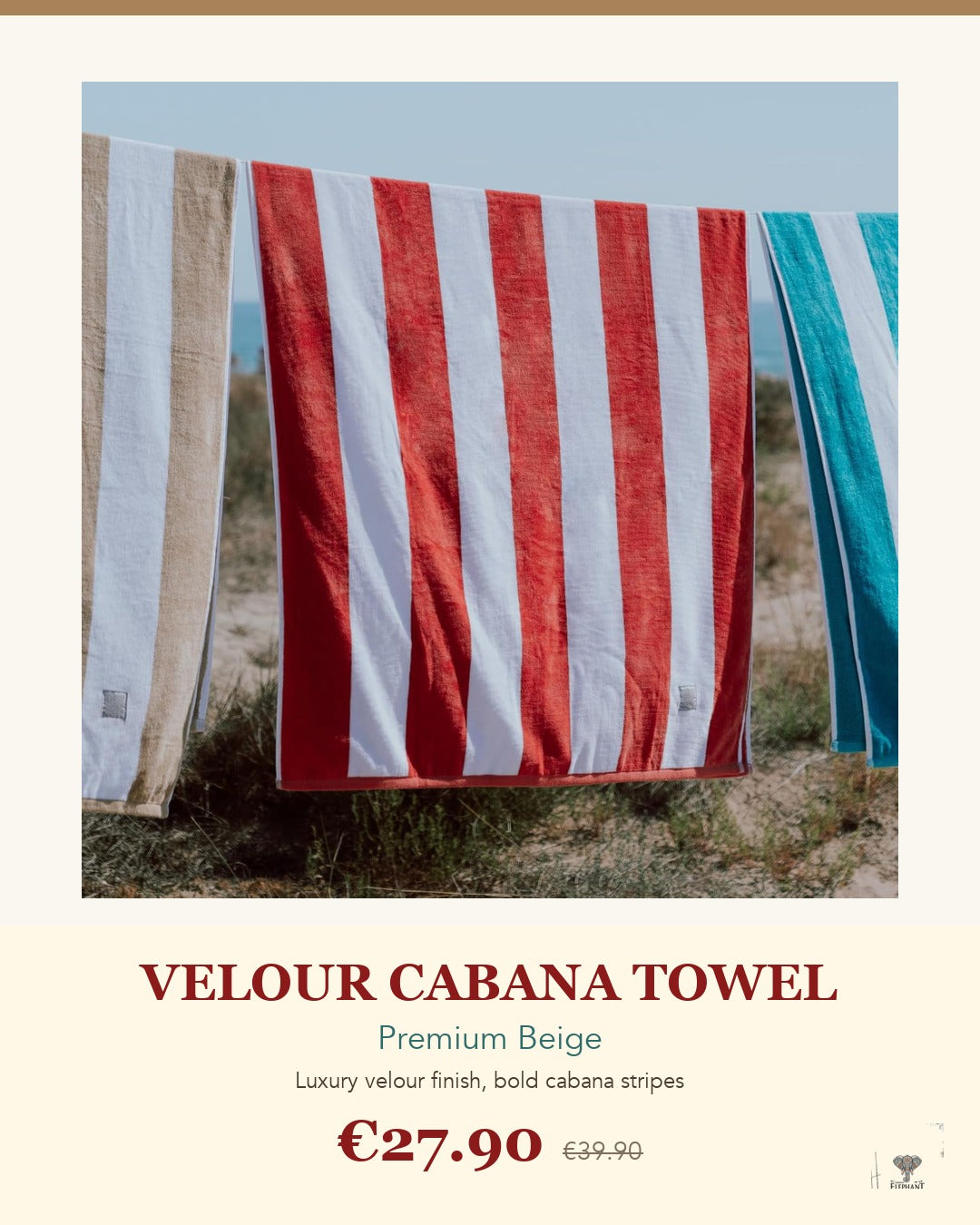 Velour Cabana Beach Towel - Premium Indian Elephant