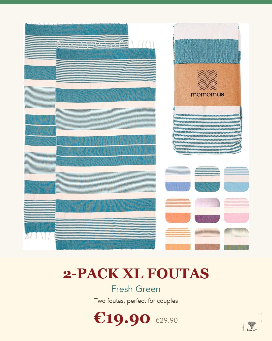 2-Pack XL Foutas - Fresh Green Indian Elephant