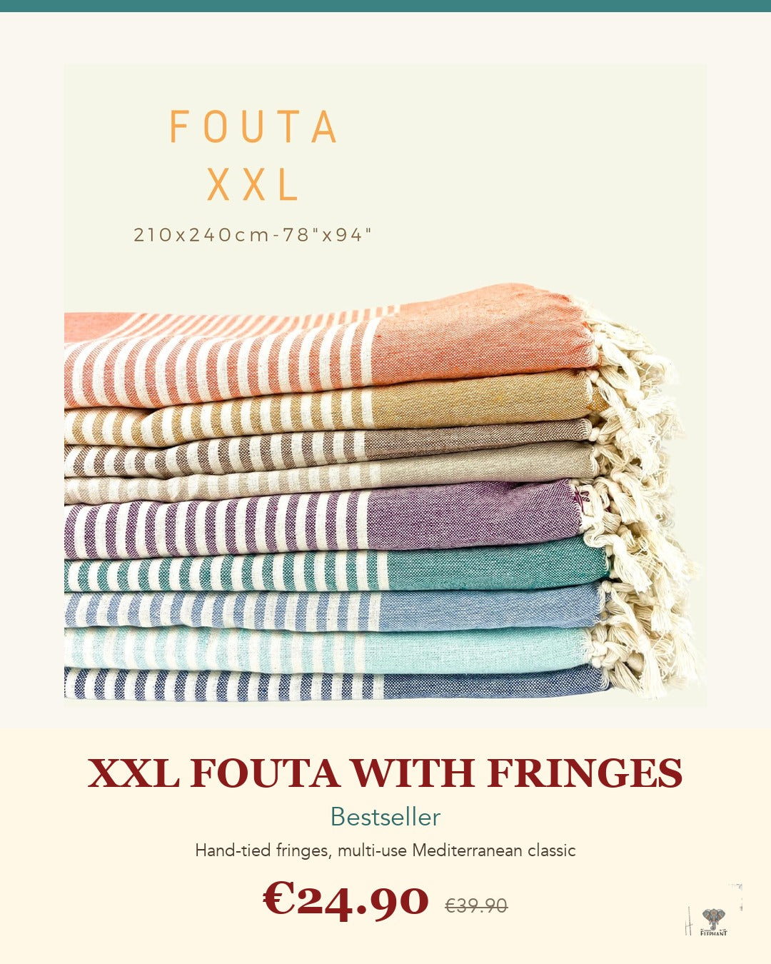 XXL Fouta with Fringes - Bestseller Indian Elephant