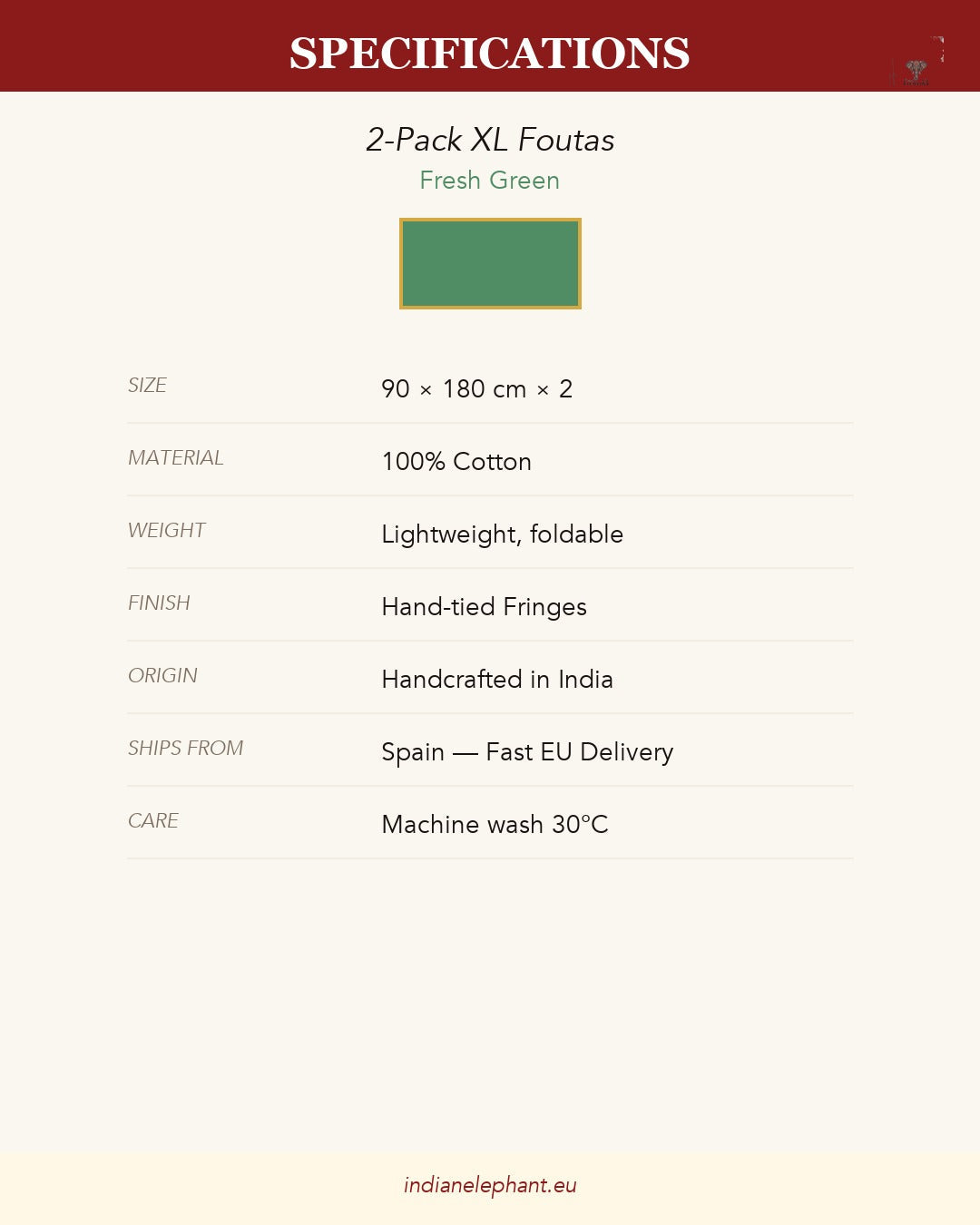 2-Pack XL Foutas - Fresh Green Indian Elephant