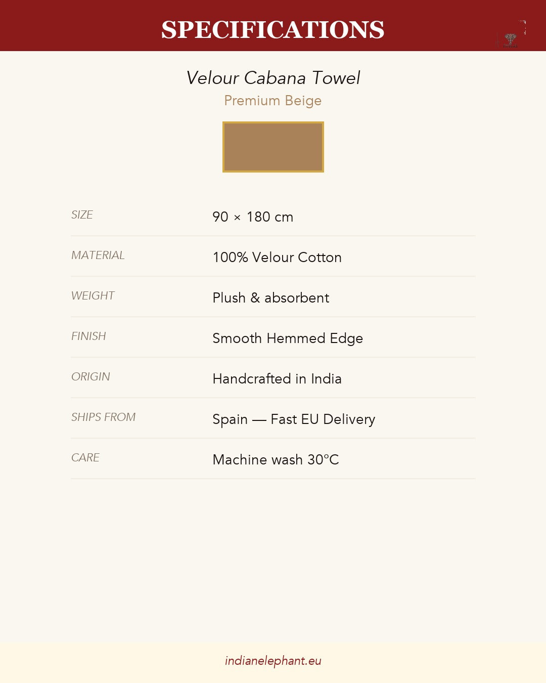 Velour Cabana Beach Towel - Premium Indian Elephant