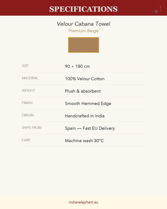 Velour Cabana Beach Towel - Premium Indian Elephant