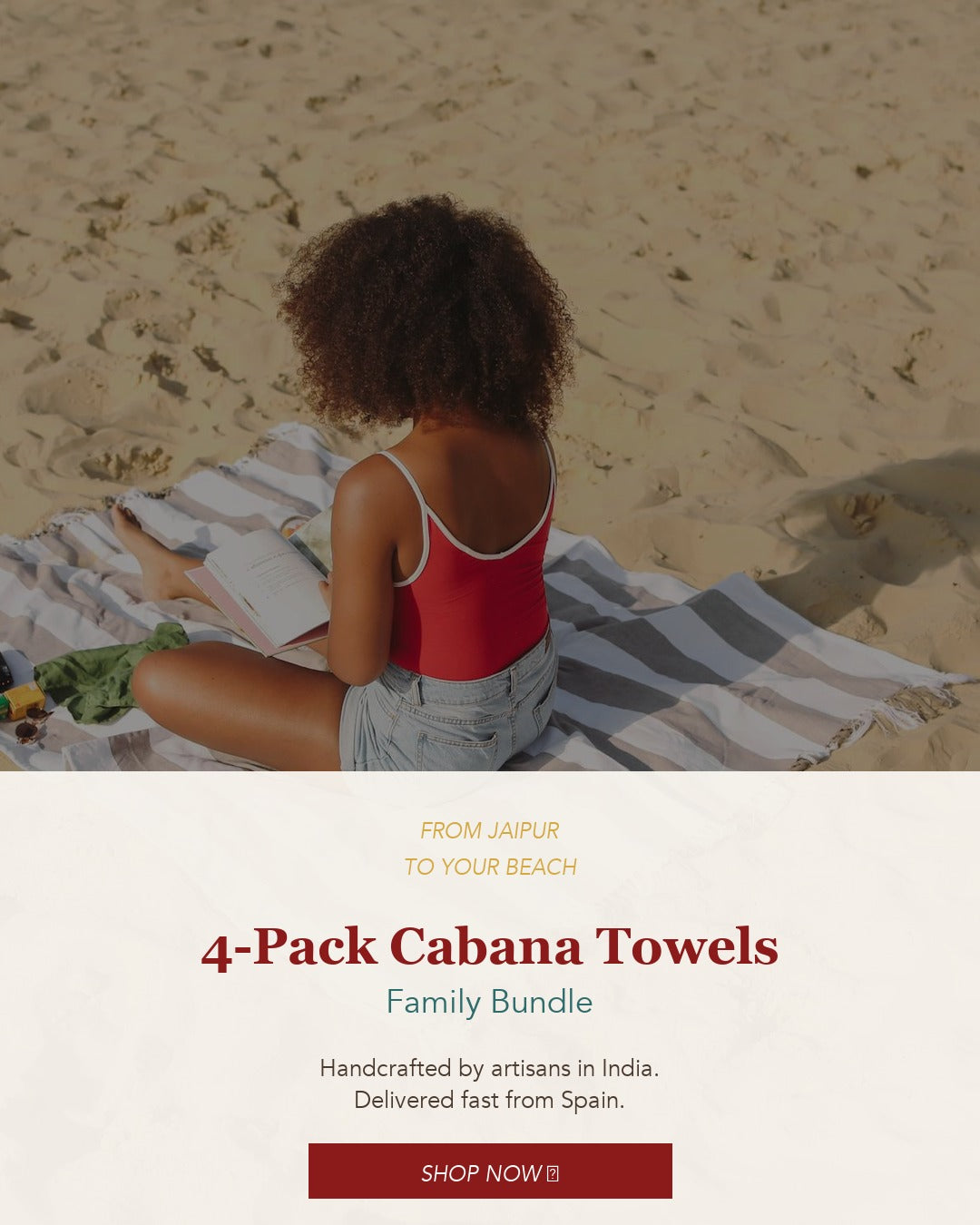 4-Pack Beach Towels - Cabana Stripes Indian Elephant