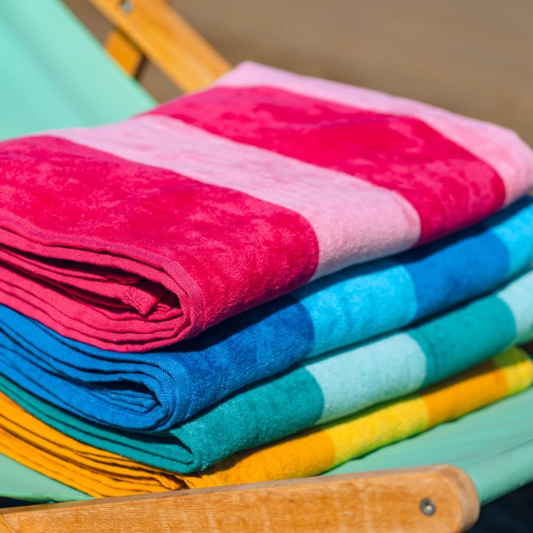4-Pack Beach Towels - Cabana Stripes Indian Elephant